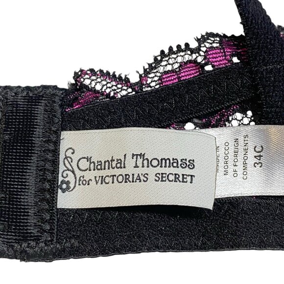 CHANTAL THOMASS Victoria Secret Women Underwire Bra Sz 34C Pink Black Lace 2-27 - Picture 5 of 8